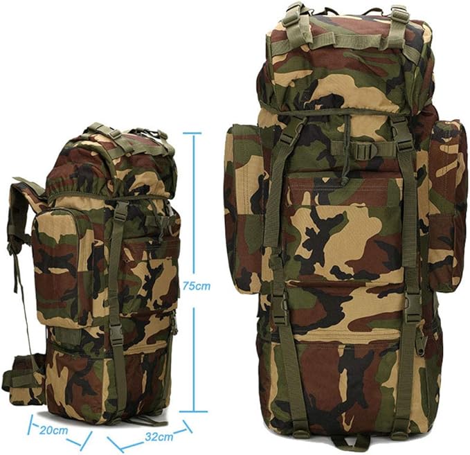 Outdoor Sports Pack Hiking Bag Tactical Rucksack Camo Knapsack Combat Camouflage Tactical Molle 65L Backpack - A-TACS FG