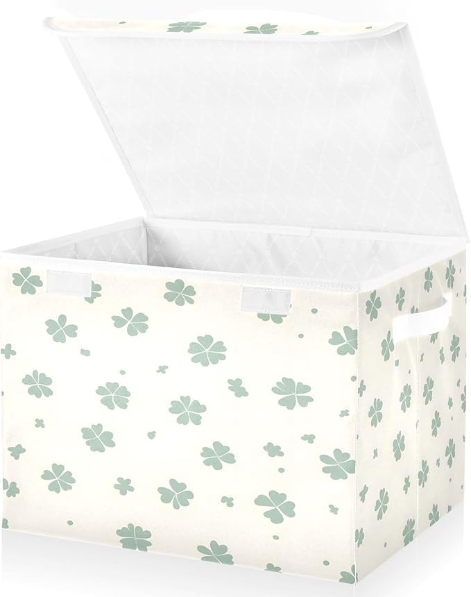 Christmas Storage Baskets with Lids Shamrocks Collapsible Bins Stackable Fabric Linen Baskets Closet Organizer Container 16.5x12.6x11.8