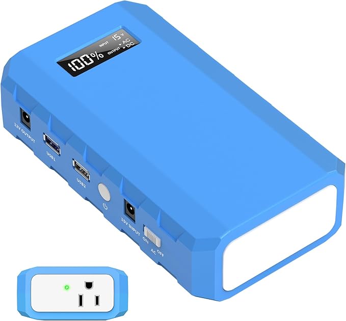 Portable Power Station with AC Outlet Powkey 65W/110V External Battery Pack 24000mAh/88.8Wh Power Pack Portable Power Source Supply Backup for Outdoor Tent Camping Home Blue