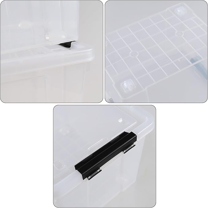 Set of 4 34 L Stackable Plastic Storage Bins with Latching Lids and Wheels Clear Home Organization Container Box See-Through