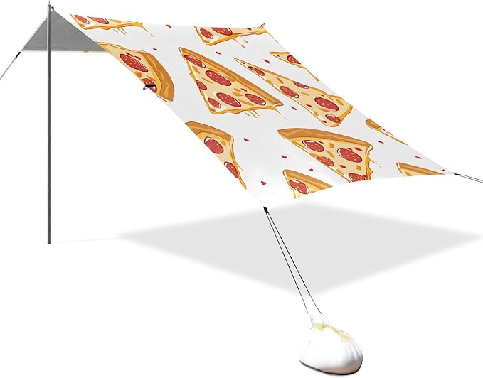 ALAZA Pepperoni Pizza Slices on White Pattern Beach Tent Sun Shelter Portable Canopy Sunshade for Outdoor Camping Picnics Backyard Fun 10x9 ft
