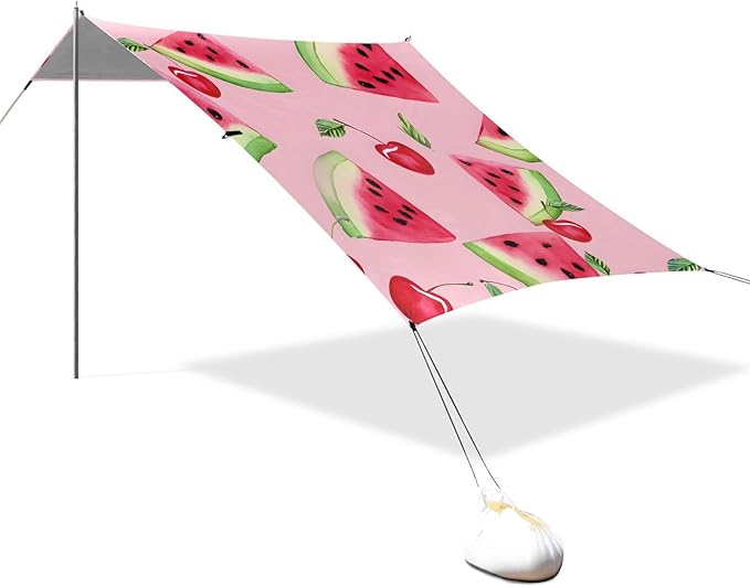 ALAZA Watermelon and Cherry Pattern Beach Tent Sun Shelter Portable Canopy Sunshade for Outdoor Camping Picnics Backyard Fun 10x9 ft