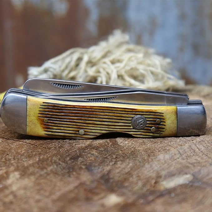 WHISKEY BENT HAT CO. Trapper &amp Locking Bullcutter Folding Pocket Knife 4.125 Closed Length 440C Stainless Steel Blades (Sawmill)