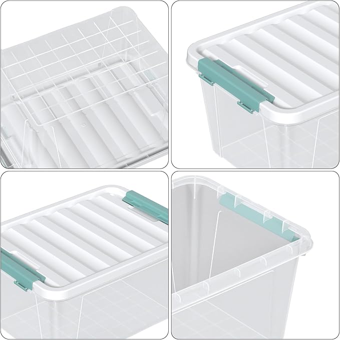 20 Quart Clear Storage Box Set of 6 Plastic Latching Bins with Lids