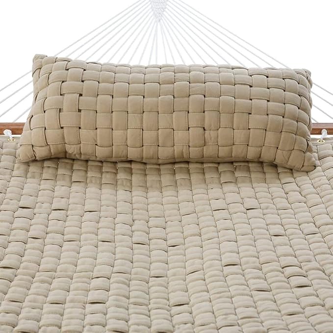 Hatteras Hammocks Antique Beige Soft Weave Hammock with Free Extension Chains &amp Tree Hooks Handcrafted in The USA Accommodates 2 People 450 LB Weight Capacity 13 ft. x 55 in.