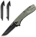 OUTDOOR EDGE RAZOR VX1 | Topo Map Etching | Replaceable Blade EDC Folding Pocket Knife | 3 Stainless Blade Green Anodized Aluminum Handle Reversible Pocket Clip | Cool Knife for Men