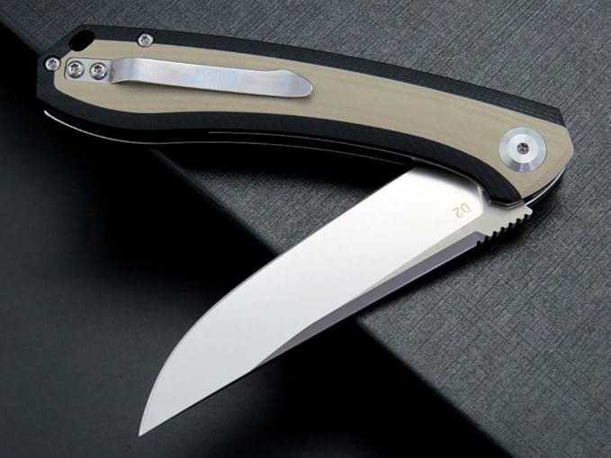 Eafengrow EF947 EDC D2 Folding Knife G10 Handle Ball Bearing Folder with Locking Liner EDC Flipper Knife with Pocket Camping Hiking Survival Outdoor tool(DESERT)
