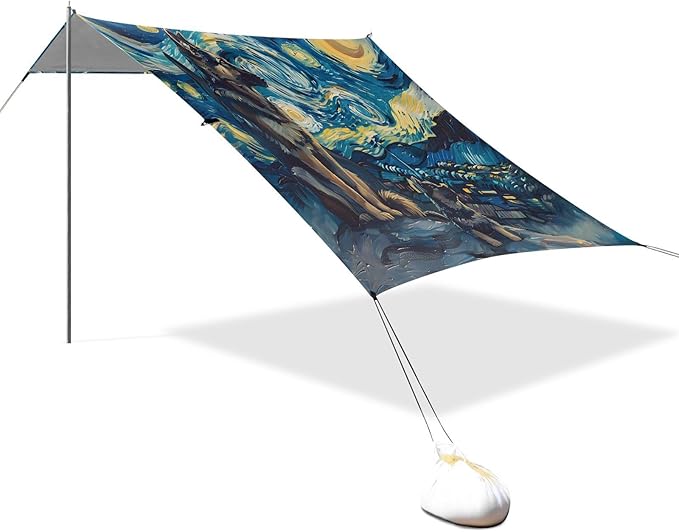 ALAZA Dog Gogh Starry Night Sky Beach Tent Sun Shelter UPF50+ Protection Beach Shade Canopy w/ 4 Sandbags for Outdoor Camping Fishing Backyard Fun Picnic 10x9 ft