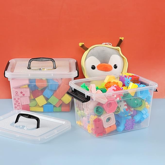 Ramddy 6 Quart Plastic Latching Storage Bin 4 Pack See Through Clear Container Box with Lid