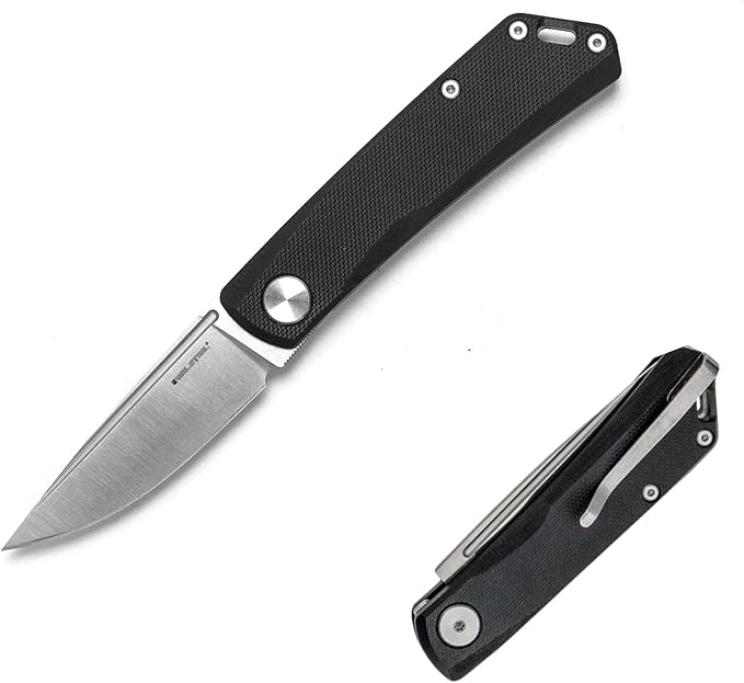 REALSTEEL Luna Lite Slipjoint Folding Pocket Knife - D2 Blade and Coyote G10 Handles - Perfect for Camping Hiking Daily Cutting Tasks - EDC Knife for Men Women (Satin/Black)