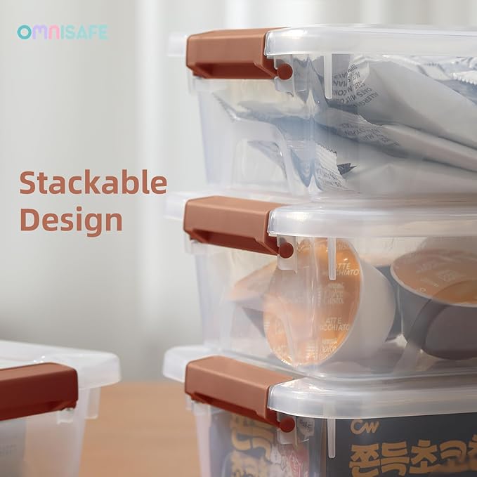 Plastic Storage Bin with Lid Stackable Design Clip Box for Crafts Supplies and Office Items Container (8 Pack 4 Quart Brown)