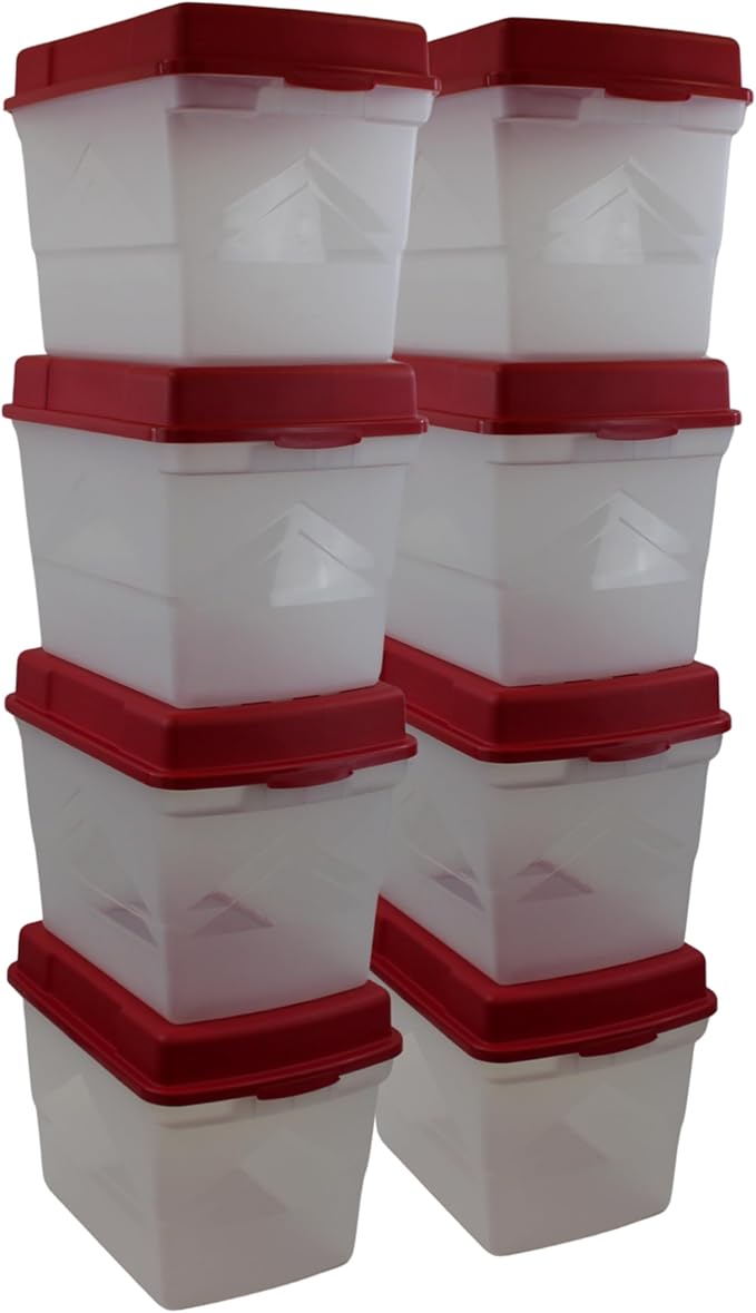 26 Gallon HI-TOP Storage Tote Clear Base with Red 4-Inch-Tall Lid 8-Pack