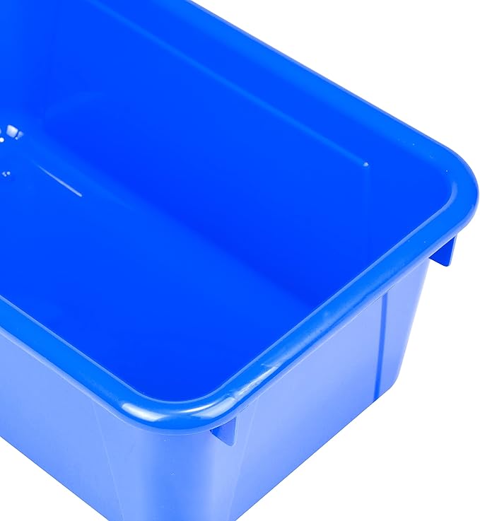 Storex Small Cubby Bins – Plastic Storage Containers for Classroom with Non-Snap Lid 12.2 x 7.8 x 5.1 inches Blue 5-Pack (62408A05C)