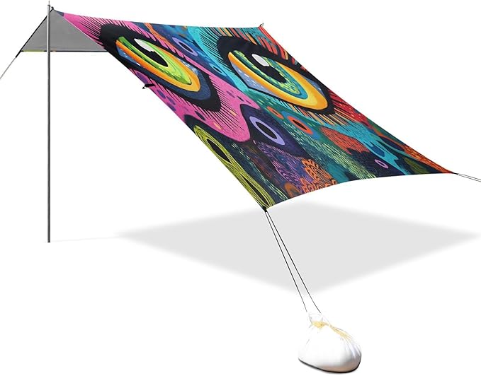 Artistic Eyes Beach Tent Sun Shelter Set UPF50+ UV Protection 10.5 x 9.19 FT Camping Shade Canopy with Sandbags Sand Anchors Carrying Bag and Others