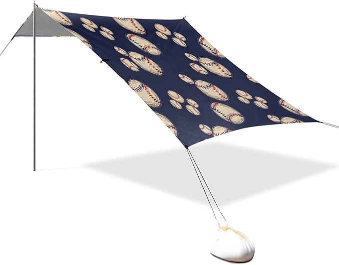 xigua Baseball Beach Tent Sun Shelter with Carrying Bag - Silver Coated Oxford Fabric Beach Canopy for Beach Camping Fishing - Includes Windproof Ropes Sandbags &amp Stakes