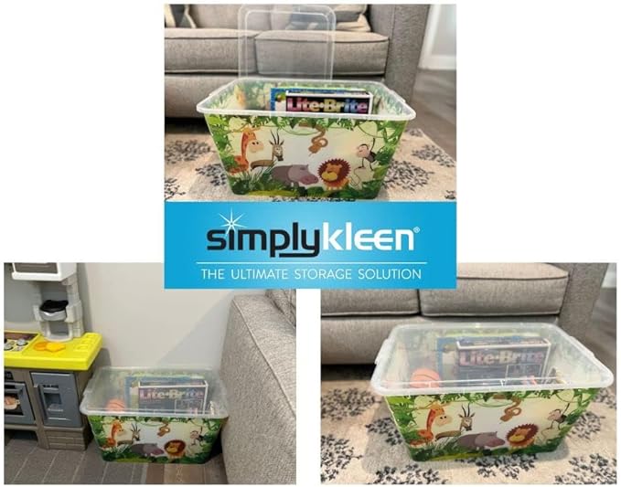 Storage Totes with Lids - Made in USA 14.5-Gallon (58-Quart) 4-Pack Storage Bins with Lids Plastic Storage Containers Large Storage Boxes for Organizer Jungle Animal/Clear