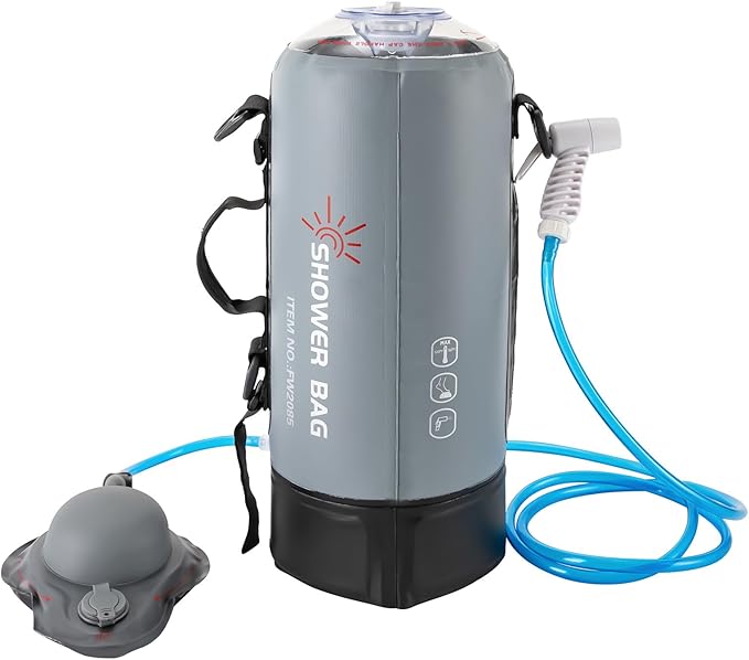 Camping Shower 12L Portable Camp Shower Bag Auto Pressure Pump Water Level Window Solar Shower for Beach Camping Hiking Garden Watering