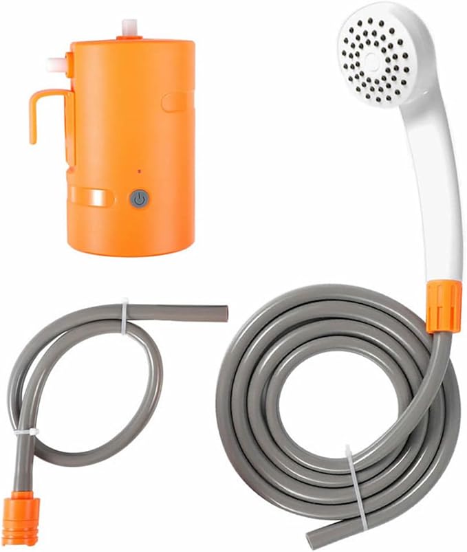 1Set Camping Shower with Lighting Durable Outdoor Shower Head for Camping Hiking Car Washing Pet Cleaning Fully Charged for Use Orange