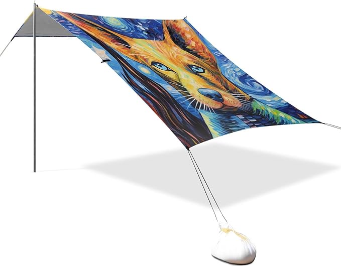 ALAZA Watercolor Dogs Starry Night Galaxy Beach Tent Sun Shelter Portable Canopy Sunshade for Outdoor Camping Picnics Backyard Fun 10x9 ft