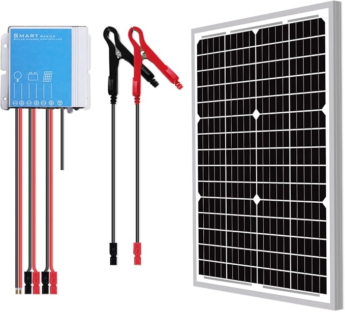 Newpowa 30 Watts 24V Waterproof Off Grid Solar Panel Kit Battery Trickle Charger Maintainer for Boat Car RV Motorcycle Marine Automotive 24V System