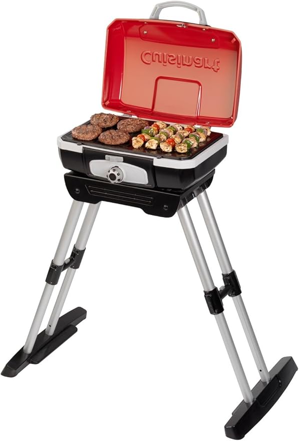 Cuisinart Petite Gourmet Portable Gas Grill with VersaStand Compact Portable Grill Propane 150 Sq. In. Cooking Surface 5500 BTU Burner Small Gas Grills for Camping BBQ Adjustable Base Handles