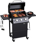 3-Burner Propane Gas Grill 30000 BTU Outdoor BBQ Gas Grill with 2 Side Tables Stainless Steel Grating Grill Built-in Thermometer&ampWheels Easy Assembly for Patio Backyard BBQ