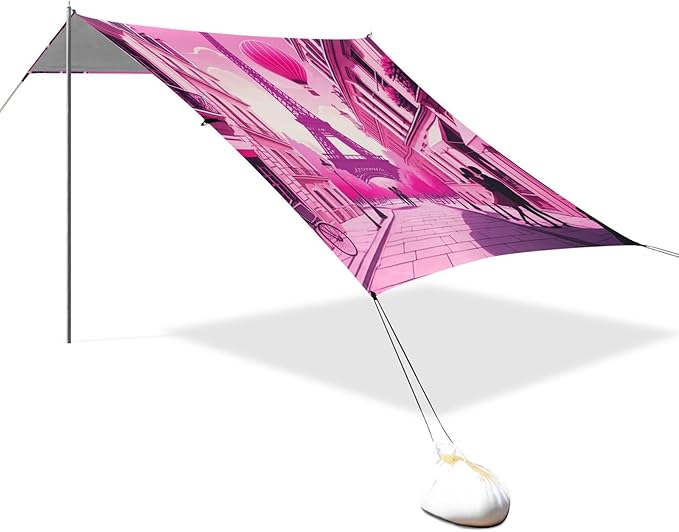 Beach Canopy with Windproof Ropes &amp Sandbags Beach Tent Sun Shade Sun Shelter for Camping Trips Fishing Backyard Fun or Picnics Eiffel Tower