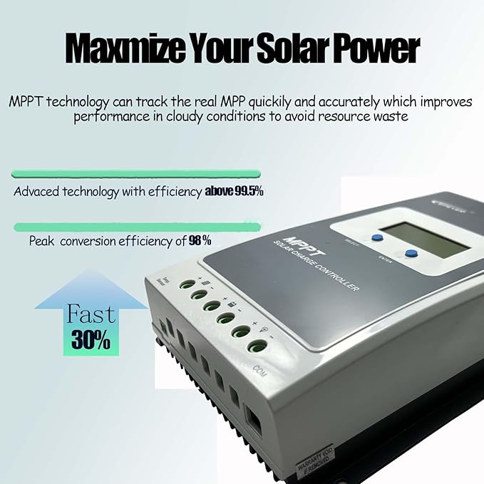 EPEVER 40A 12/24/ Auto Identify MPPT Solar Charge Controller with Remote Control of LCD Display Adjustable Parameters and Temperature Sensor Support Lithium (Tracer4210AN with TS and BLE)