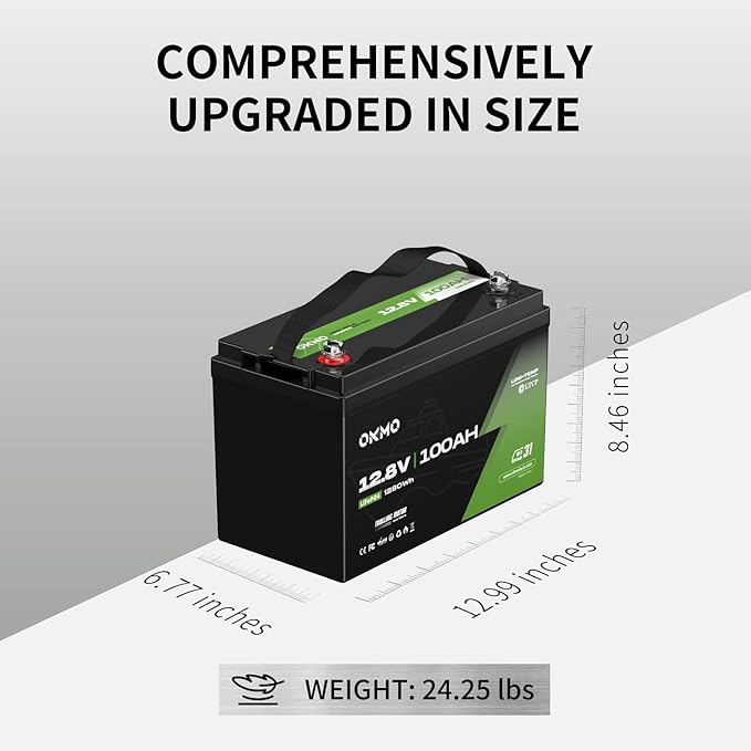 OKMO 12V 100Ah TM LiFePO4 Battery Lithium Battery 150A BMS 10 Years Lifetime 15000+ Deep Cyclesfor Marine RV Trolling Motor Boat Camper Solar Home Iron Phosphate Low Temperature Protection