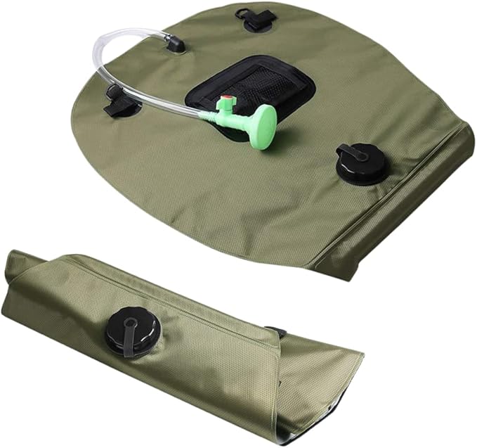 VANZACK Solar Shower Bag for Camping Hiking and Outdoor Activities Portable Water Storage with Shower Nozzle Olive Green Easy to Use for Beach and Travel