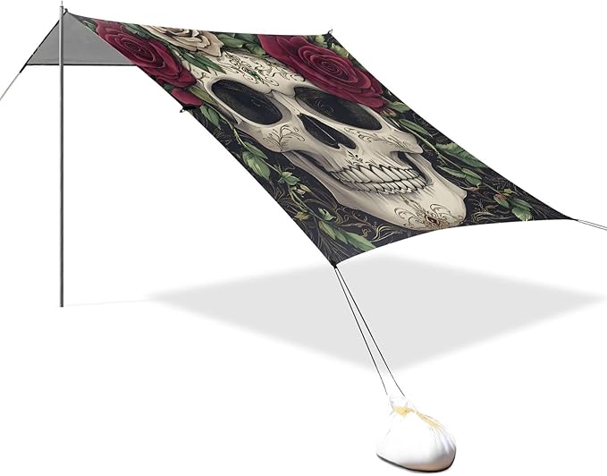 ALAZA Rose Flower Skull Beach Tent Sun Shelter Portable Canopy Sunshade for Outdoor Camping Picnics Backyard Fun 10x9 ft