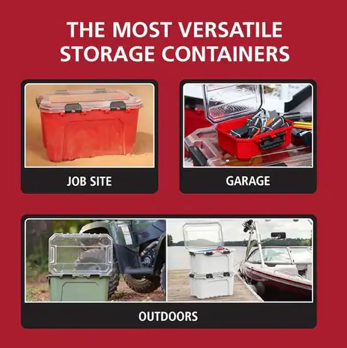 Professional Heavy Duty Waterproof Stackable Plastic Storage Container with Hinged Lid Red Rectangular (20 Gal)