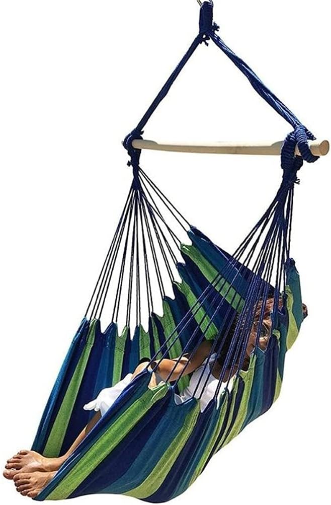 Portable Hammock Portable Chair Hammock Travel Camping Home Bedroom Swing Bed Lazy Chair for Backpacking Beach (Color : Blue Stripes)