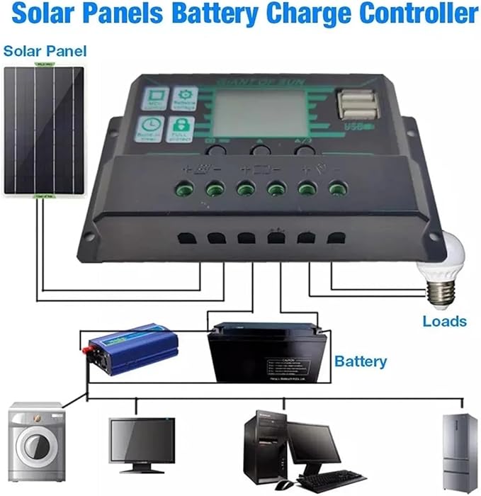 Solar Charge Controller 150A 100A 60A 50A 30A 20A 10A MPPT PWM Solar Char Controller 12V 24V LCD Display 2 USB Port Solar Panel Battery Regulatorfor Solar Panels(100A)