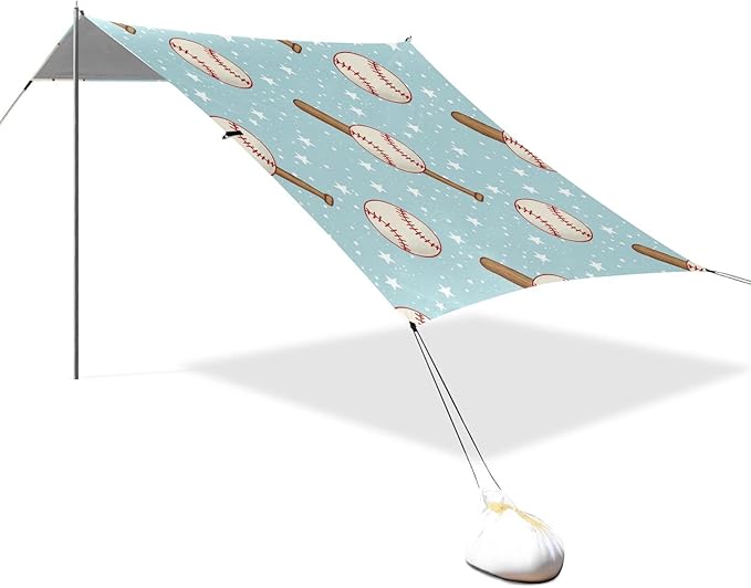 xigua Baseball Beach Tent Sun Shelter with Carrying Bag - Silver Coated Oxford Fabric Beach Canopy for Beach Camping Fishing - Includes Windproof Ropes Sandbags &amp Stakes