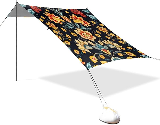 ALAZA Abstrac Ethnic Floral Beach Tent Sun Shelter Portable Canopy Sunshade for Outdoor Camping Picnics Backyard Fun 10x9 ft