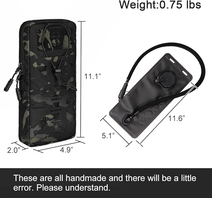 Tactical Hydration Pouch with Inner Bladder for 1L Water Bag Laser Cut MOLLE Hydration Pouch for Hiking Biking Running and Climbin 500D Nylon