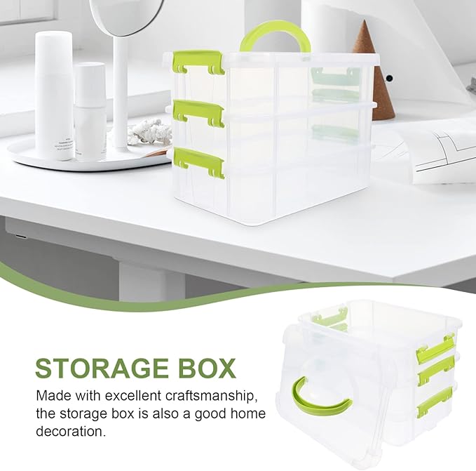3-Tier Stackable Storage Container Box Handled Organizer Storage Box Stackable Carry Box with Removable Tray Transparent Storage Case Stack Carry Storage Box