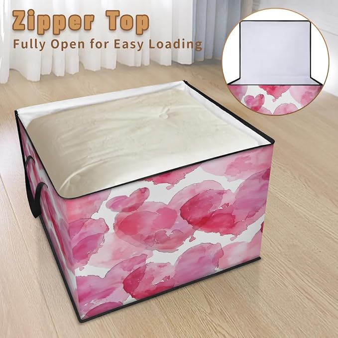 XL Large Clothes Storage with Lid Handle Valentine's Day Love Large Thick Clothes Blanket Storage Containers for Organizing Bedroom Closet Comforter Organization Storage Valentine