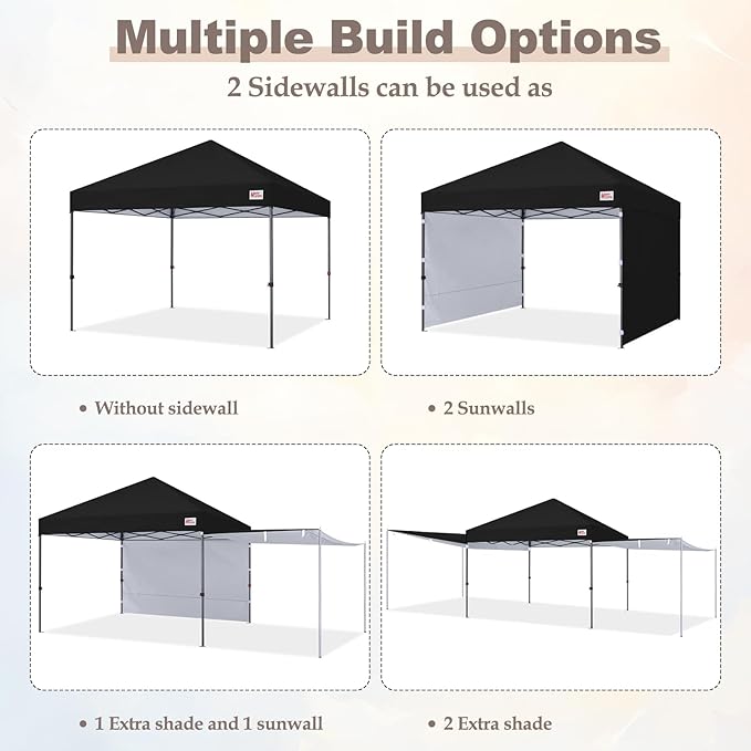 MASTERCANOPY Pop Up 10x10 Canopy Tent with Center Lock 2 Shelters 4 Poles 230 Sq ft of Large Shade Space for Camping Picnics &amp Beach (10'x10'Black)