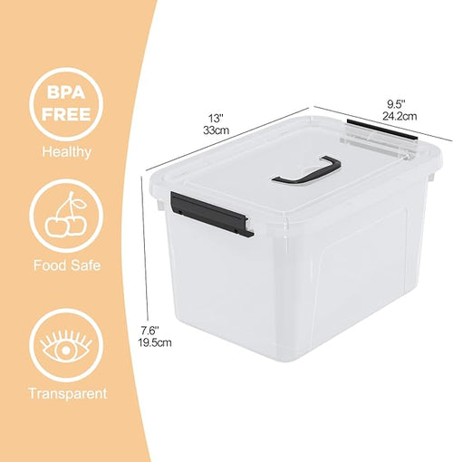 10.5 Quart Clear Plastic Storage Box/Container with Handle Plastic Storage Bin with Lid 4 Packs