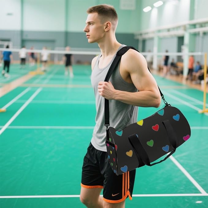 Vibrant Heart Packable Gym Bag With Shoe Compartment Oxford Tote Bags Adjustable Shoulder Strap Convertible Carry Backpack Gothic Duffle Bag For Volleyball Pilates Gym Gear For Women