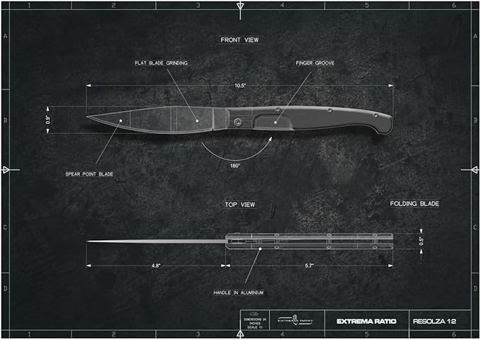 Extrema Ratio - Resolza 10 (Stone Washed) Folding Knife Böhler N690 Steel Blade Stone Washed Finish Anodized Aluminum Handle High Edge Retention Corrosion Resistant Handcrafted in Italy Premium