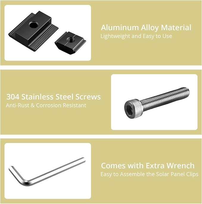 Anbte 10pcs Solar Panels Centre Clamps Aluminium T-Shaped Mid Clamps 30mm/35mm Solar Panel Mounting Brackets Solar Mounting Rail Connector for Metal Roof Tin Roof Flat Roof Sheet Roof Black