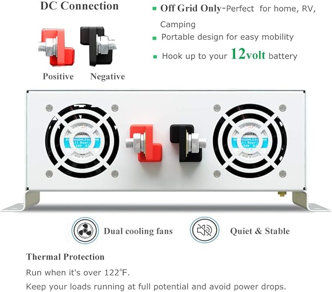 WZRELB 2000W 12V Pure Sine Wave Solar Power Inverter DC AC Converter