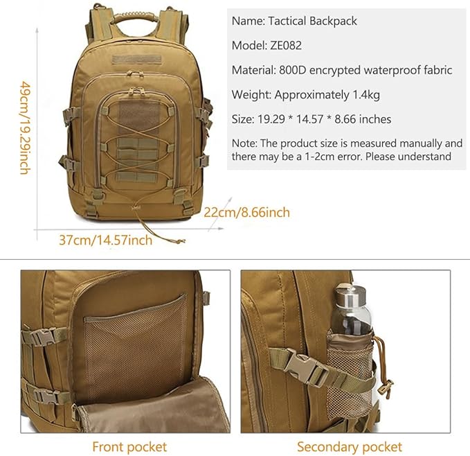 Tactical Backpack Military Army Daypack Assault Pack for Men Molle 3 Day Bag for Hiking Camping Hunting Trekking (Mud Color)