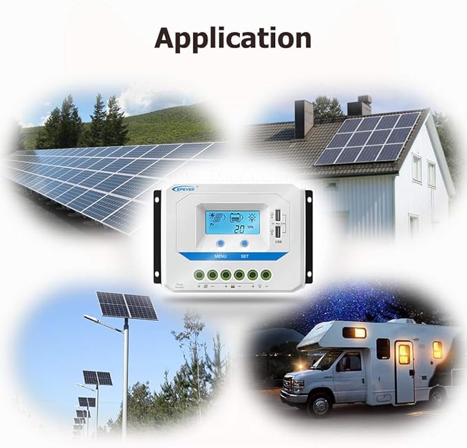 EPEVER Solar Charge Controller 10A 12V/24V Auto Work Solar Panel Solar Charge Controller PWM Regulator with LCD Display and USB 5V Output for Lead-Acid Gel Sealed Flooded Battery
