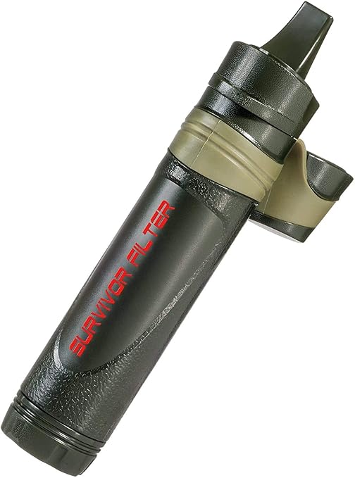 Survivor Filter Emergency Water Straw – USA-Tested – 0.05 Micron Filtration – Portable Outdoor Water Filter for Camping &amp Hiking - No Expiration