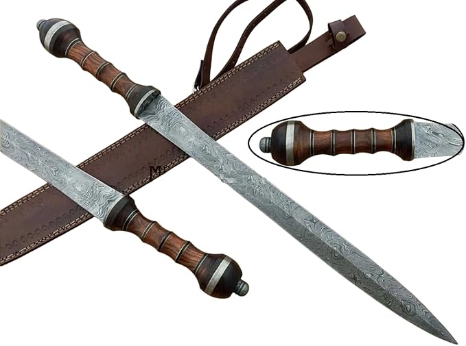 'Forest Hunting – Custom Handmade Roman Gladius Sword Medieval Warrior Damascus Steel Sword Battle Axe Viking swods Full Tang Blade