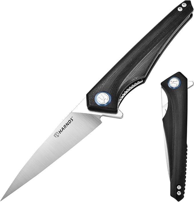 Harnds Qingluan Folding Knife with Pocket Clip D2 Steel Blade 3.54'' and G10 Handle Outdoor Adventure knife EDC Camping Knife (Black)
